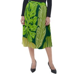 Tropical Green Leaves Classic Velour Midi Skirt 