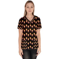 Cotton Candy Pattern  Black Women s V-neck Scrub Top by snowwhitegirl