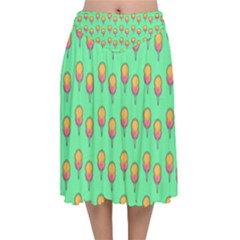 Cotton Candy Pattern Green Velvet Flared Midi Skirt by snowwhitegirl