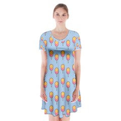 Cotton Candy Pattern Blue Short Sleeve V-neck Flare Dress by snowwhitegirl