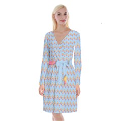 Cotton Candy Pattern Blue Long Sleeve Velvet Front Wrap Dress by snowwhitegirl