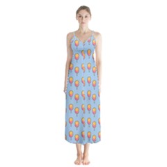 Cotton Candy Pattern Blue Button Up Chiffon Maxi Dress by snowwhitegirl