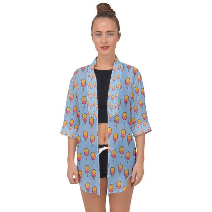 Cotton Candy Pattern Blue Open Front Chiffon Kimono