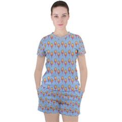 Cotton Candy Pattern Blue Women s Tee And Shorts Set