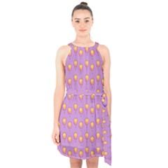 Cotton Candy Pattern Violet Halter Collar Waist Tie Chiffon Dress by snowwhitegirl