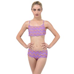 Cotton Candy Pattern Violet Layered Top Bikini Set