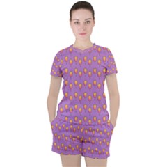 Cotton Candy Pattern Violet Women s Tee And Shorts Set