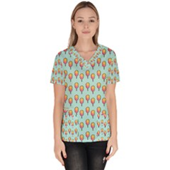 Cotton Candy Pattern Aqua 3d Women s V-neck Scrub Top by snowwhitegirl