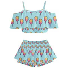 Cotton Candy Pattern Aqua 3d Kids  Off Shoulder Skirt Bikini by snowwhitegirl