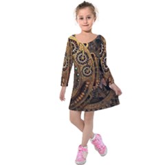 Steampunk Clock Kids  Long Sleeve Velvet Dress