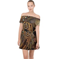 Steampunk Clock Off Shoulder Chiffon Dress