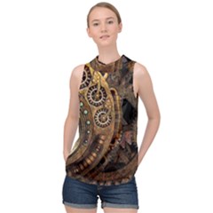 Steampunk Clock High Neck Satin Top