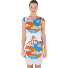 Rocket Rocket Ship Rocket Fire Capsleeve Drawstring Dress  by Pakrebo