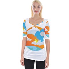 Rocket Rocket Ship Rocket Fire Wide Neckline Tee