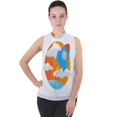 Rocket Rocket Ship Rocket Fire Mock Neck Chiffon Sleeveless Top