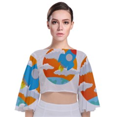 Rocket Rocket Ship Rocket Fire Tie Back Butterfly Sleeve Chiffon Top