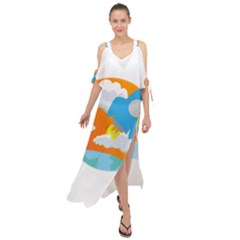 Rocket Rocket Ship Rocket Fire Maxi Chiffon Cover Up Dress