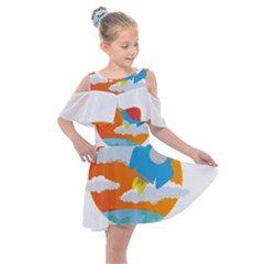 Rocket Rocket Ship Rocket Fire Kids  Shoulder Cutout Chiffon Dress