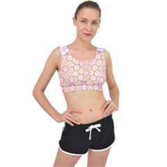 Floral Design Seamless Wallpaper V-back Sports Bra