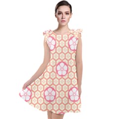 Floral Design Seamless Wallpaper Tie Up Tunic Dress