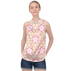 Floral Design Seamless Wallpaper High Neck Satin Top