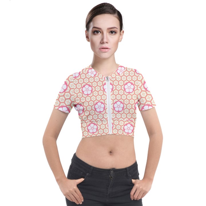 Floral Design Seamless Wallpaper Short Sleeve Cropped Jacket