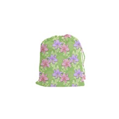 Lily Flowers Green Plant Natural Drawstring Pouch (xs) by Pakrebo