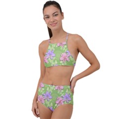 Lily Flowers Green Plant Natural High Waist Tankini Set