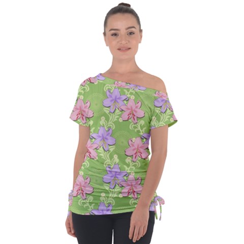 Lily Flowers Green Plant Natural Tie-up Tee by Pakrebo