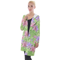 Lily Flowers Green Plant Natural Hooded Pocket Cardigan