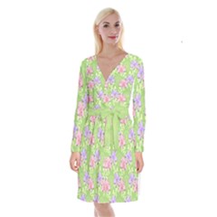 Lily Flowers Green Plant Natural Long Sleeve Velvet Front Wrap Dress