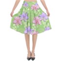 Lily Flowers Green Plant Natural Flared Midi Skirt View1