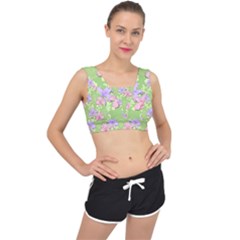 Lily Flowers Green Plant Natural V-Back Sports Bra