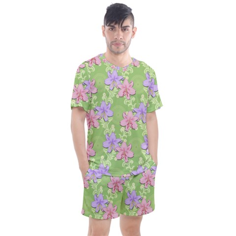 Lily Flowers Green Plant Natural Men s Mesh Tee And Shorts Set by Pakrebo