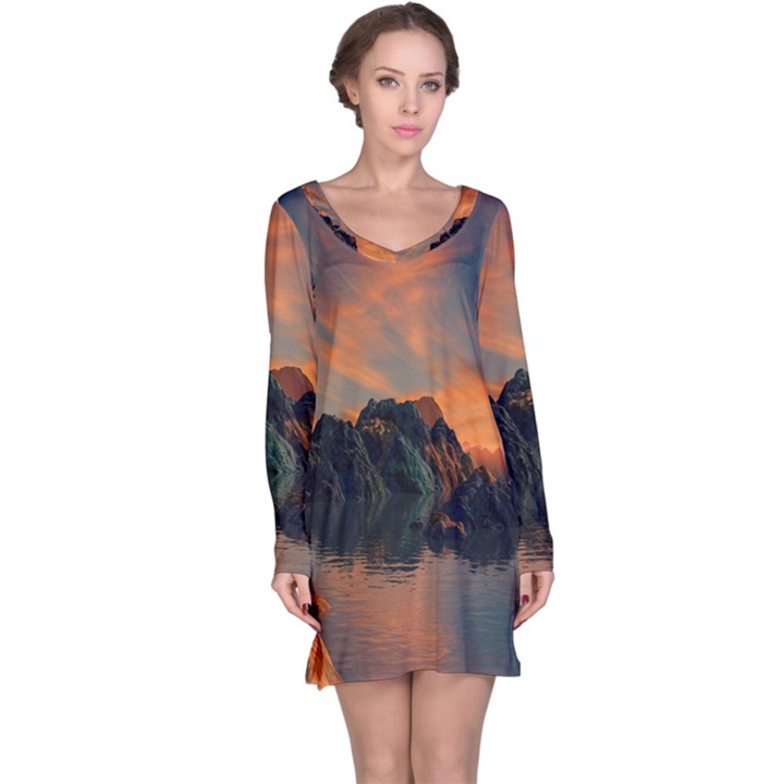 Horizon Sunset Evening Sunrise Long Sleeve Nightdress