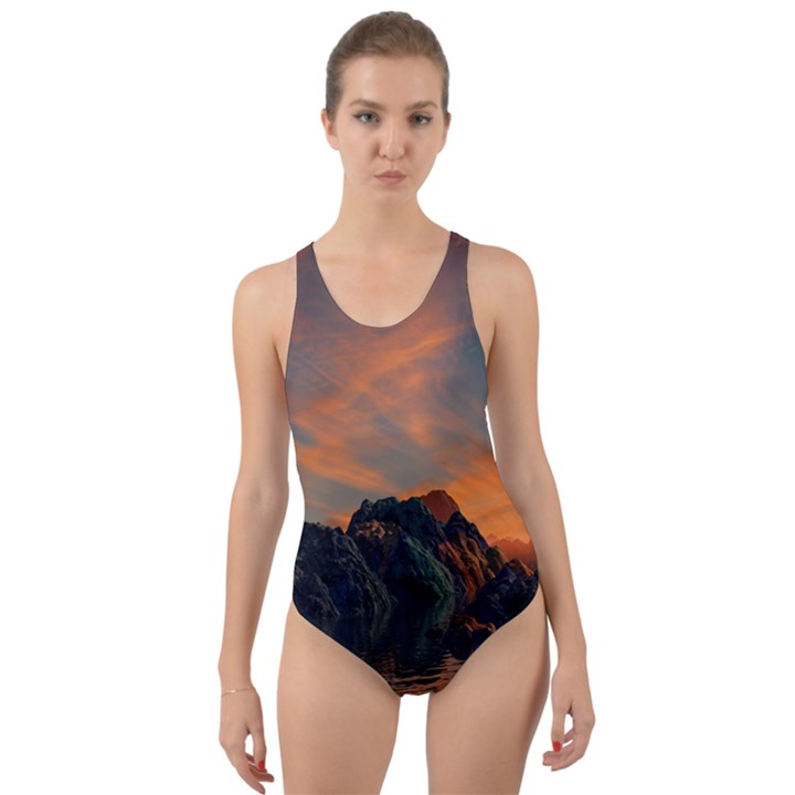 Horizon Sunset Evening Sunrise Cut-Out Back One Piece Swimsuit