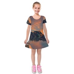 Horizon Sunset Evening Sunrise Kids  Short Sleeve Velvet Dress