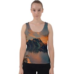 Horizon Sunset Evening Sunrise Velvet Tank Top