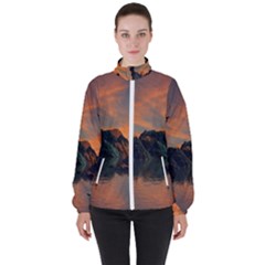 Horizon Sunset Evening Sunrise Women s High Neck Windbreaker by Pakrebo