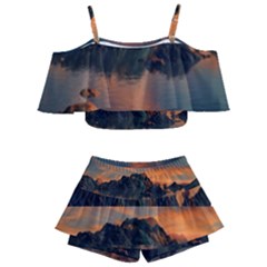 Horizon Sunset Evening Sunrise Kids  Off Shoulder Skirt Bikini