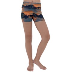 Horizon Sunset Evening Sunrise Kids  Lightweight Velour Yoga Shorts