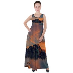 Horizon Sunset Evening Sunrise Empire Waist Velour Maxi Dress