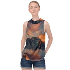 Horizon Sunset Evening Sunrise High Neck Satin Top