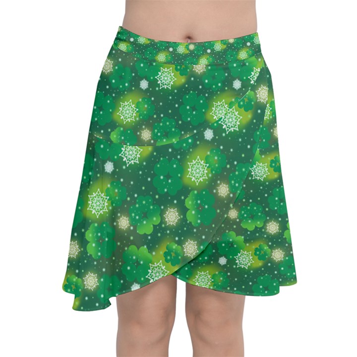 4 Leaf Clover Star Glitter Seamless Chiffon Wrap Front Skirt