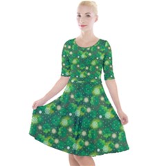 4 Leaf Clover Star Glitter Seamless Quarter Sleeve A-line Dress