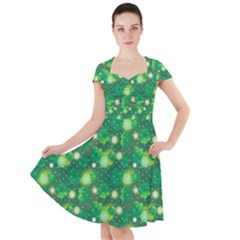 4 Leaf Clover Star Glitter Seamless Cap Sleeve Midi Dress