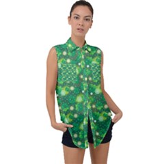 4 Leaf Clover Star Glitter Seamless Sleeveless Chiffon Button Shirt