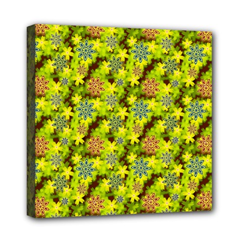 Flowers Yellow Red Blue Seamless Mini Canvas 8  X 8  (stretched) by Pakrebo