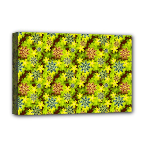 Flowers Yellow Red Blue Seamless Deluxe Canvas 18  X 12  (stretched) by Pakrebo