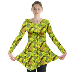 Flowers Yellow Red Blue Seamless Long Sleeve Tunic  by Pakrebo